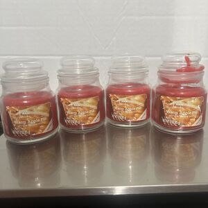 (4) WARM APPLE PIE 3 oz Small‎ JAR CANDLE Mainstays SOY WAX Single Wick Candle